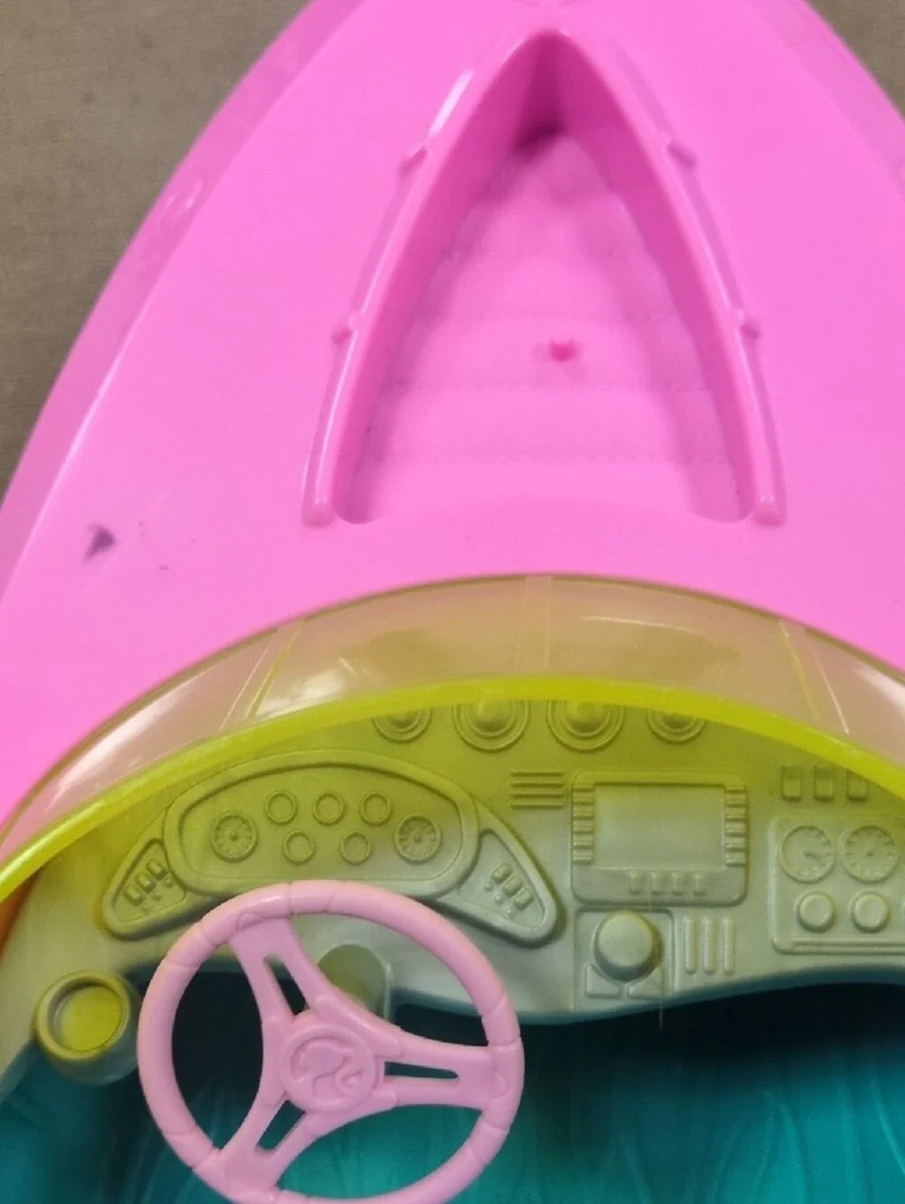 Barbie Pink Boat with Teal Seats and Yellow Windshield